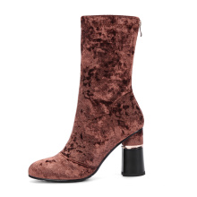 bottes de haute qualité western chunky ladies en cuir mi-mollet